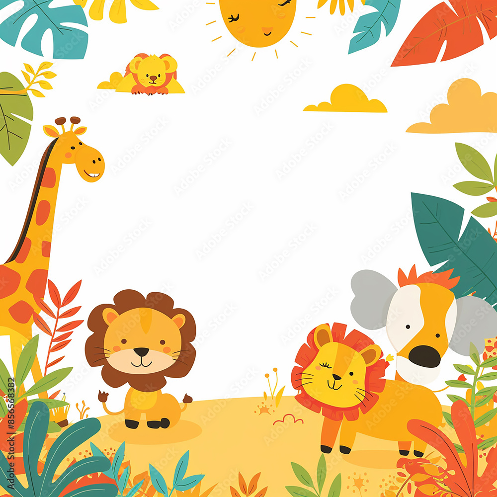 A colorful, playful safari-themed birthday invitation made with generative AI A colorful, playful safari-themed birthday invitation made with generative AI