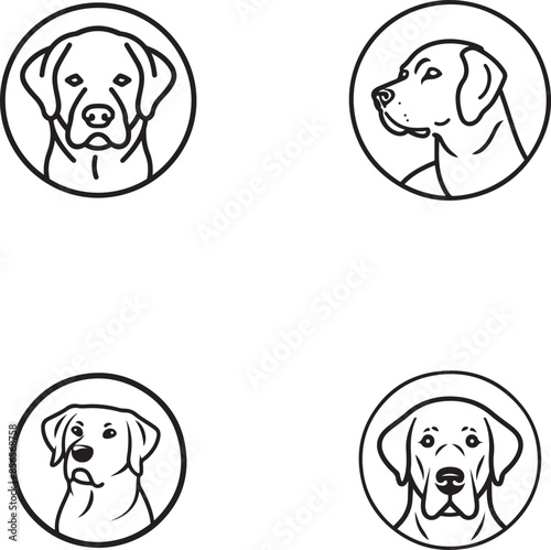 Labrador retriever circle logo design, black and white shape