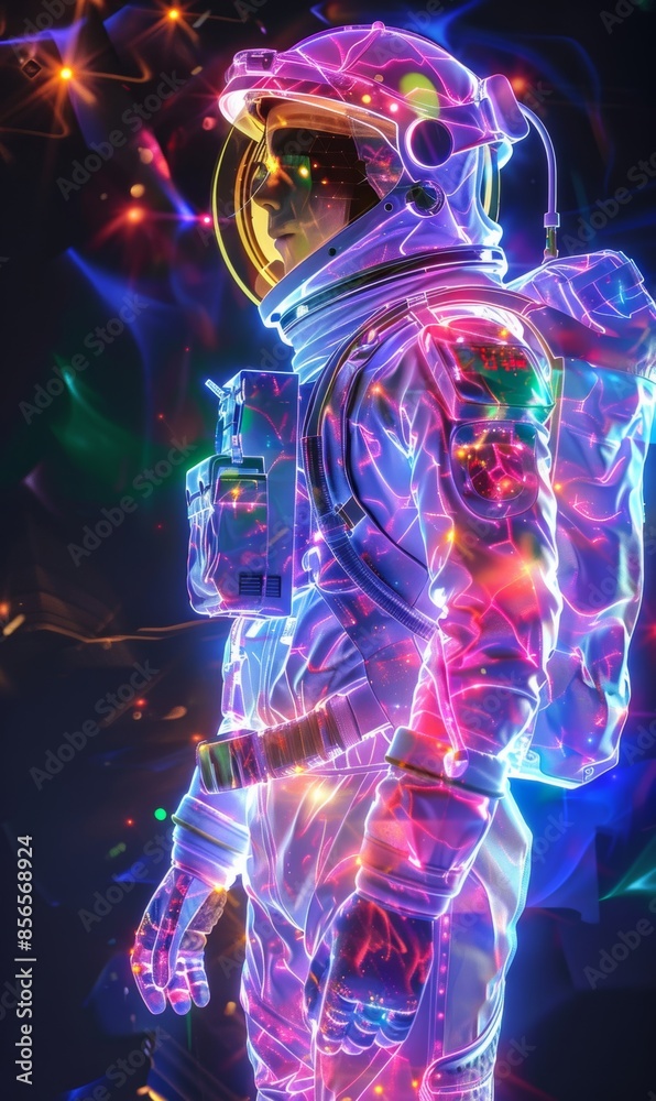 A futuristic holographic projection of a 3D model floating in a glowing, space-age environment, with vibrant lights and a high-tech, digital ambiance A futuristic holographic projection of a 3D model floating in a glowing, space-age environment, with vibrant lights and a high-tech, digital ambiance