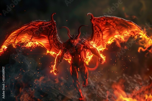 demon with fire in realistic 3d by generative ai © Wongjogja
