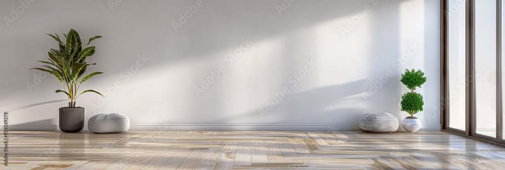 Serene corner in a living room interiors composition. Residential composition with natural window lighting, minimal furniture and wooden floors. Real Estate ad. Serene corner in a living room interiors composition. Residential composition with natural window lighting, minimal furniture and wooden floors. Real Estate ad.