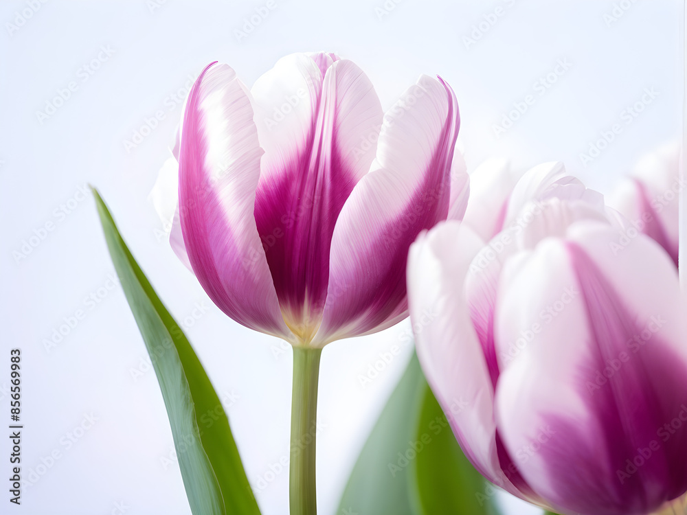 Studio Shot of White and Purple Colored Tulip Flower Isolated on White Background. Large Depth of Field Studio Shot of White and Purple Colored Tulip Flower Isolated on White Background. Large Depth of Field