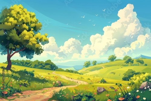 Whimsical cartoon landscapes for creative digital art pieces copy space