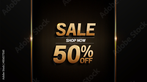 50 percent off sale black gold background, luxury image abstract, overlap layer shadow gradients space composition, 3840 x 2160 monitor size for banner, template design