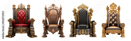 Throne king armchair set isolated on transparent background