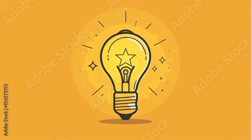 Illuminating Line Art Light Bulb with Star Inside on Soft Yellow Background