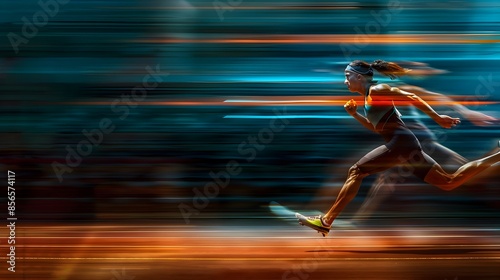 Speeding Runner Sprinting with Blurred Motion on Athletic Track