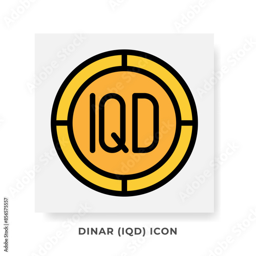 Dinar IQD Currency Icon. Iraq Financial Symbol Flat Icons, in golden color Graphic Design. Vector Illustrations.