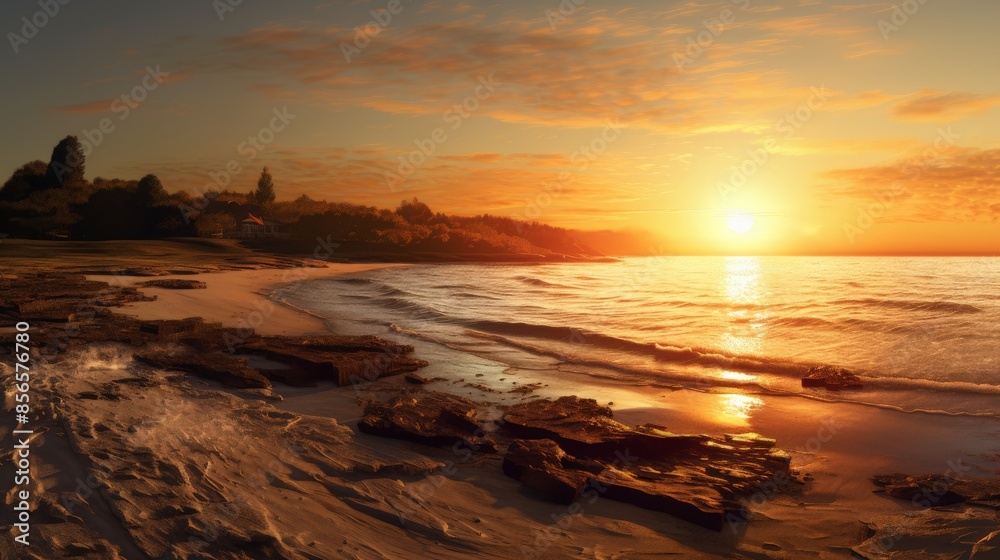 Fototapeta premium Photorealistic sunset panorama with high resolution and soft shadows.