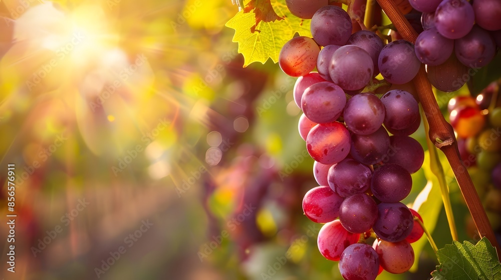 Lush Autumnal Vineyard with Ripe Grape Clusters under Warm Sunlight Lush Autumnal Vineyard with Ripe Grape Clusters under Warm Sunlight