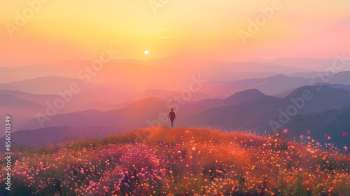 Wildflower hills and people illustration poster background photo