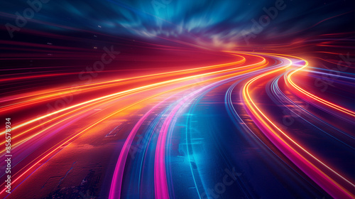 Abstract colorful light trails with motion blur effect, speed modern background