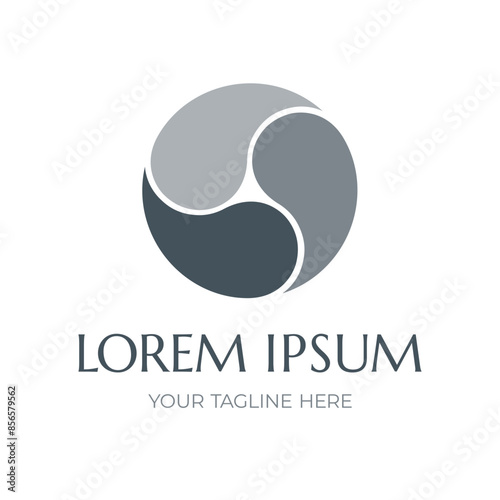 Logo circle and three drop in shades of gray. Oriental symbol, magic and mysticism. Logotype Design template for your company