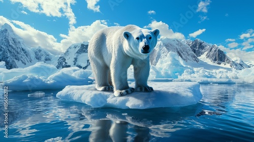 a polar bear on a melting ice floe.