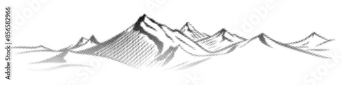Mountain landscape, vector halftone dots background, fading dot effect
