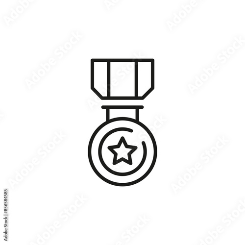 Medal icon. Simple representation of a medal with a star, often awarded for bravery, achievement, or service. Suitable for military, achievements, and ceremonial use. Vector illustration. photo