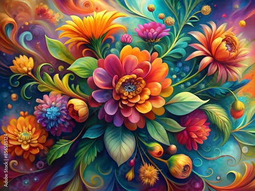 Vibrant And Colorful Floral Arrangement With A Variety Of Flowers And Leaves