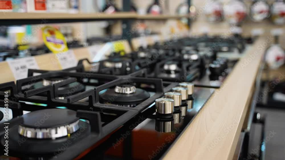 Burners gas stove and cooker hoods in store Burners gas stove and cooker hoods in store