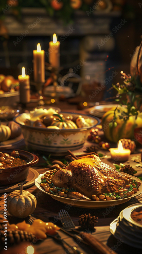 Elegant Thanksgiving Table Setting with Candles and Harvest Decor Indoors Elegant Thanksgiving Table Setting with Candles and Harvest Decor Indoors
