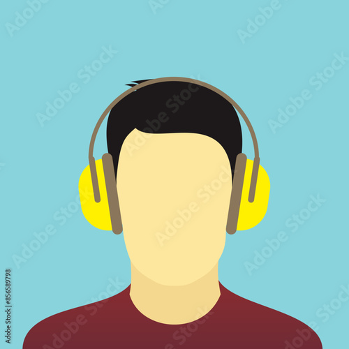 Man wear the earmuff vector illustration. Personal protective equipment for noise hazard safety standard.