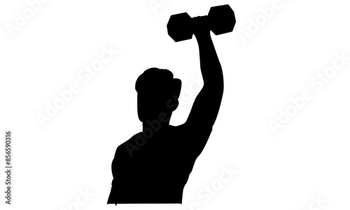silhouette of man holding a dumbbell