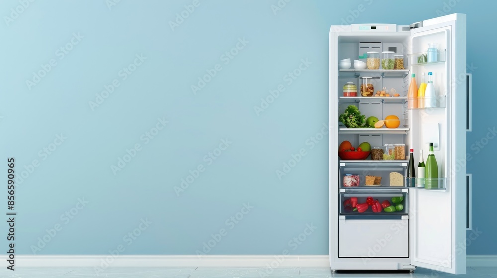 Open Refrigerator with Food Inside Open Refrigerator with Food Inside