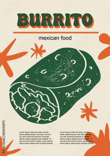 Mexican food set vector illustration. Engraved burrito, bundle of traditional dishes, homemade and restaurant dinner dishes and sauces cooking in cuisine of Mexico