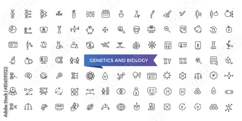 Genetics and Biology icons set with editable stroke collection for web and ui. Line icons pack. Vector illustration.