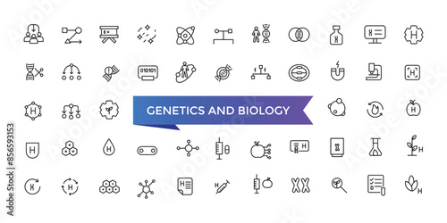 Genetics and Biology icons set with editable stroke collection for web and ui. Line icons pack. Vector illustration.