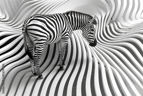 Wallpaper Mural Zebra blending into black and white striped background, optical illusion, conceptual art photography, surreal animal portrait.
 Torontodigital.ca