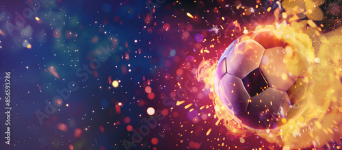 A Soccer Ball Exploding with Vivid Colors and Sparks: Symbolizing the Exciting Moments and Thrilling Times in the Football World, Predicting Passion, Competition, and Glory in Upcoming Matches
