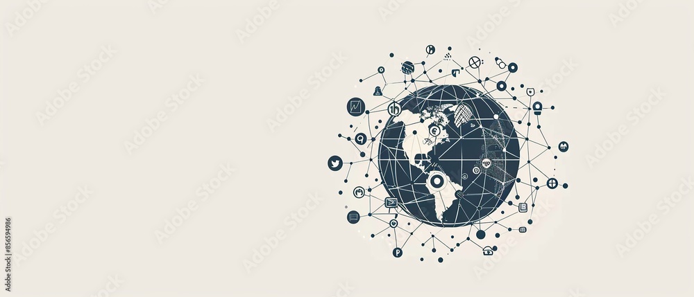 Fototapeta premium Global Network of Social Media Icons and a Globe