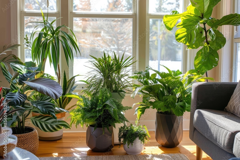 Sunny modern living room with plants Sunny modern living room with plants