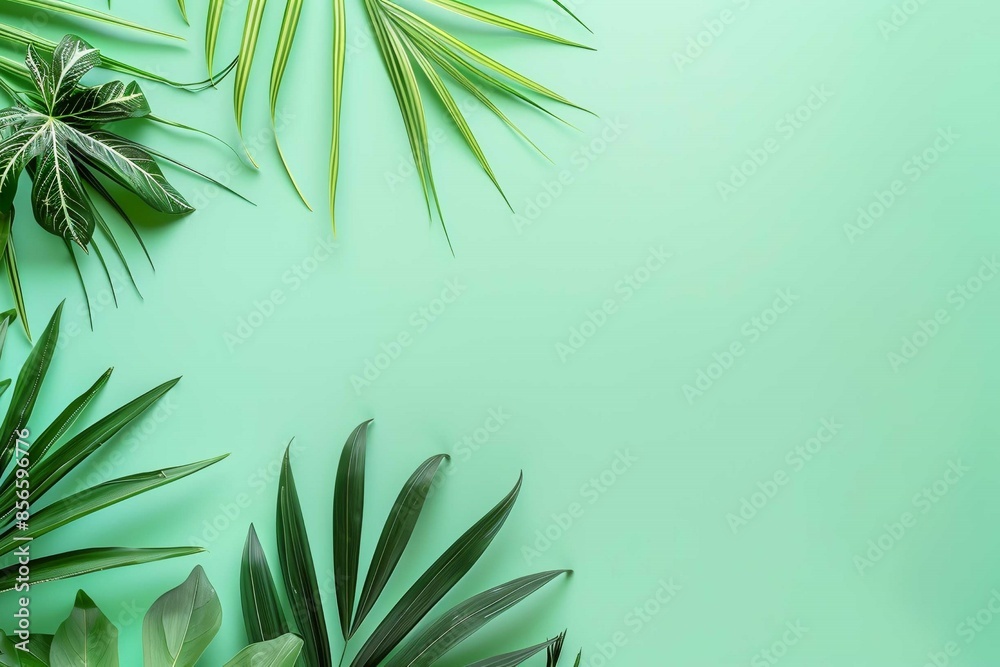 Mockup, photo background, summer mood, green background with leaves and vegetation.