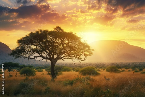 Wallpaper Mural African savannah with acacia at sunrise Torontodigital.ca