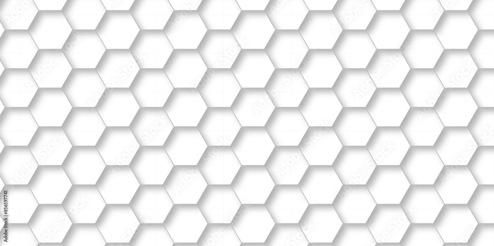 Vector White Hexagonal Background. Luxury White Pattern. Vector Illustration. 3D Futuristic abstract honeycomb mosaic white background. geometric mesh cell texture. modern futuristic wallpaper.
Vector White Hexagonal Background. Luxury White Pattern. Vector Illustration. 3D Futuristic abstract honeycomb mosaic white background. geometric mesh cell texture. modern futuristic wallpaper.