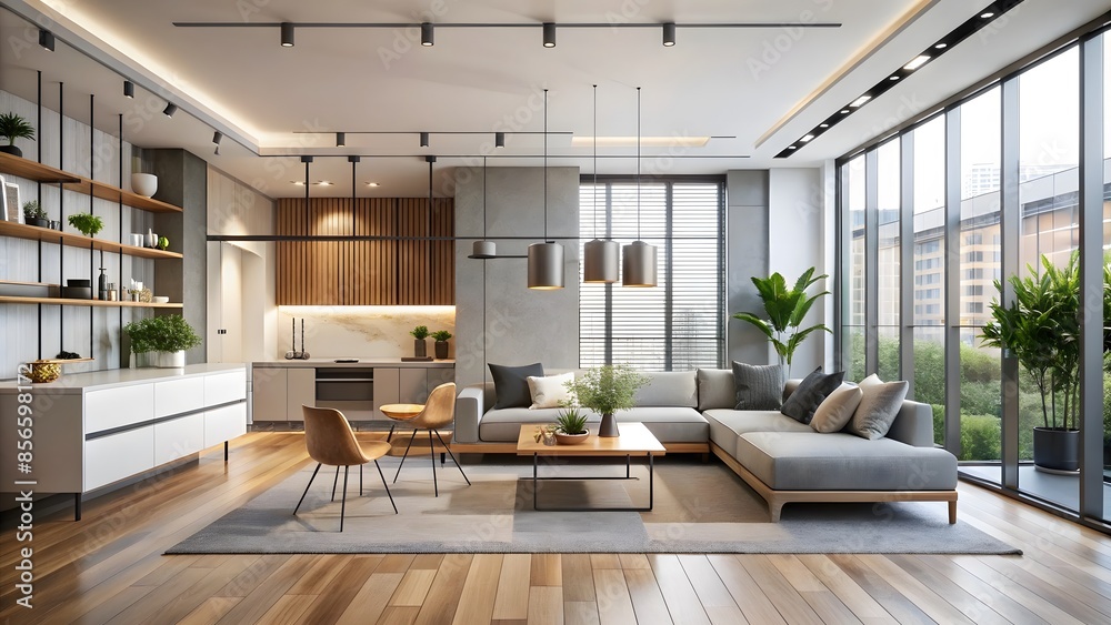 30 words or 130 characters for adobe stock title related to the image reference:..airy and bright modern living room with large windows, a comfortable couch, and a stylish rug. 30 words or 130 characters for adobe stock title related to the image reference:..airy and bright modern living room with large windows, a comfortable couch, and a stylish rug.