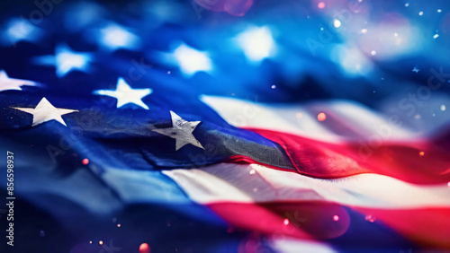 US flag closeup bokeh effect