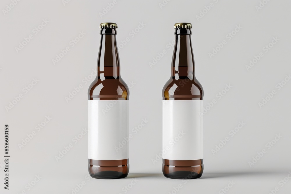 2 beer/lemonade glass bottles mockup with blank white label