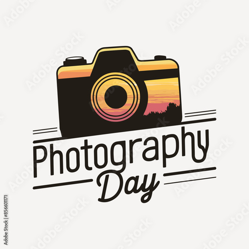 World Photography Day,Retro vintage sunset photography camera tshirt design