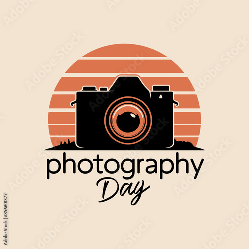 World Photography Day,Retro vintage sunset photography camera tshirt design