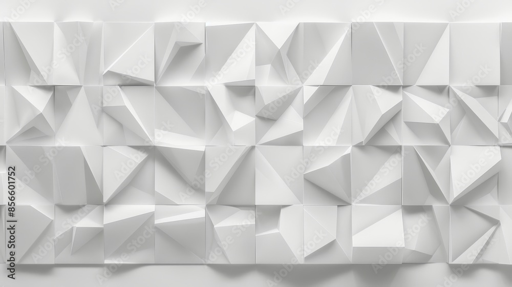 White geometric 3D wall panel, abstract design, raw texture, detailed and clean, modern background White geometric 3D wall panel, abstract design, raw texture, detailed and clean, modern background