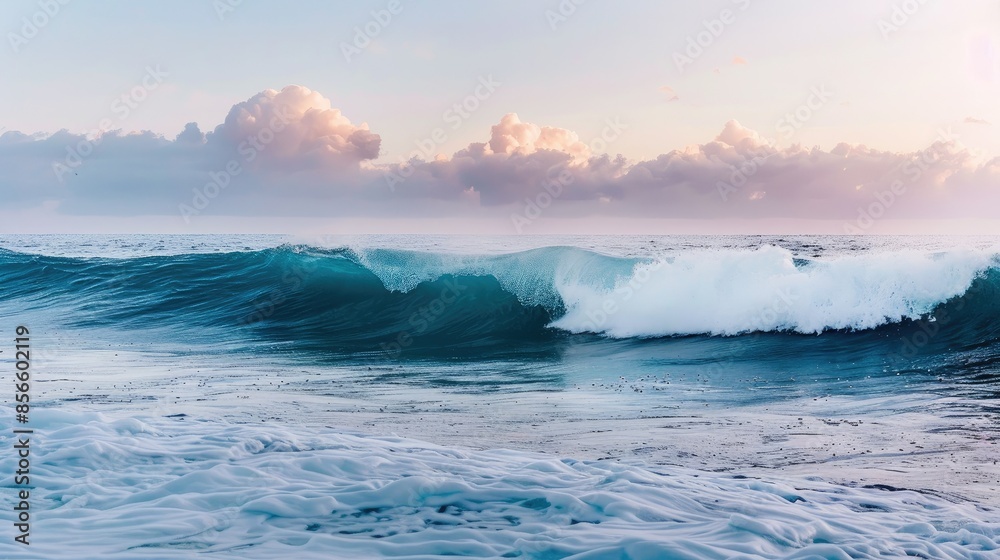 Fototapeta premium foamy waves rolling up in ocean 
