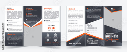 Business development conference trifold brochure template design, Business trifold Brochure, Tri fold brochure design. A4 abstract business trifold brochure template design