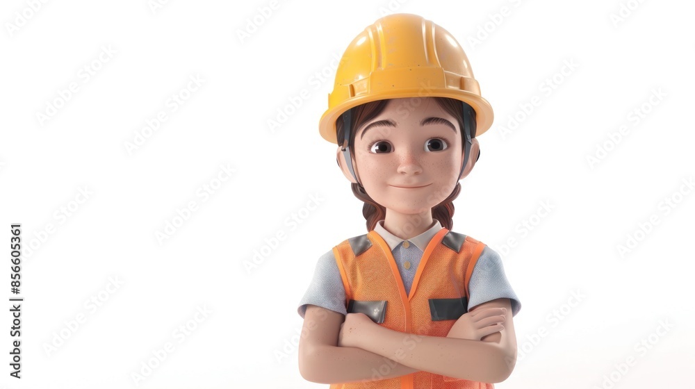 A child in a construction engineer uniform smiled happily. A child in a construction engineer uniform smiled happily.