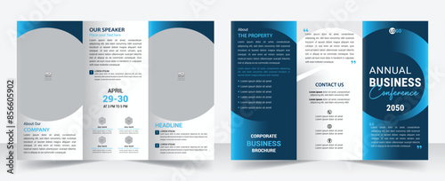 Business development conference trifold brochure template design, Business trifold Brochure, Tri fold brochure design. A4 abstract business trifold brochure template design