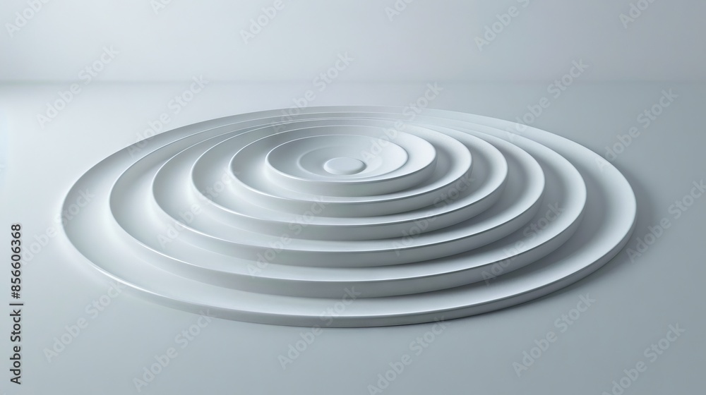 A white circular plate with a spiral design. A white circular plate with a spiral design.