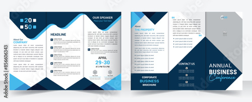 Business development conference trifold brochure template design, Business trifold Brochure, Tri fold brochure design. A4 abstract business trifold brochure template design