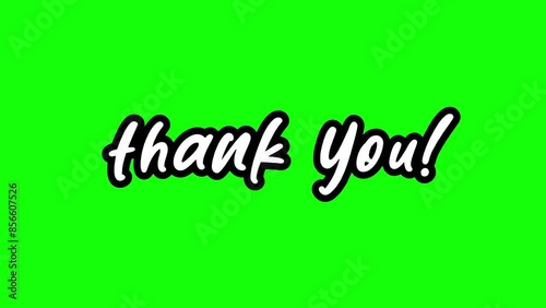 white thank you text animation with green screen background.