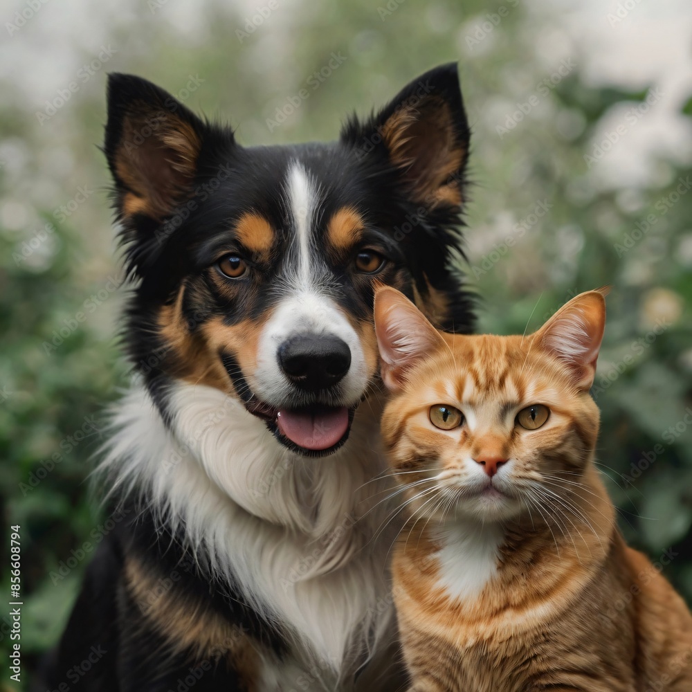 Cat and dog sitting and smiling together on sunny day. Freindship between cat and Dog Cat and dog sitting and smiling together on sunny day. Freindship between cat and Dog